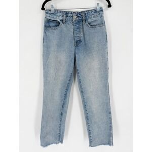 J Galt Straight Leg Jeans Womens Size M Light Blue Button Fly Raw Hem Y2K Grunge